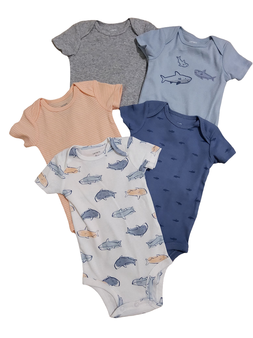 Carter's kit body bebê menino 5 peças 100% algodão