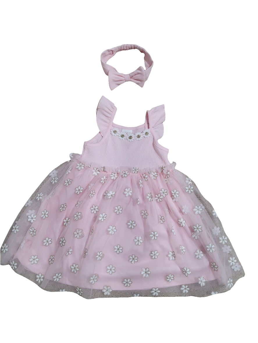 Just Lizzi Vestido rosa de flores com tiara