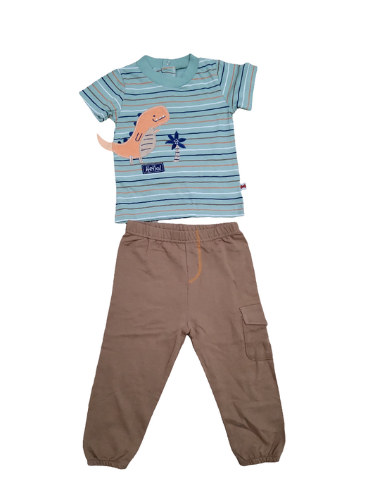 Dapper Dude Conjunto 2 peças camiseta dinossauro e calça moletom com bolso 100% algodão