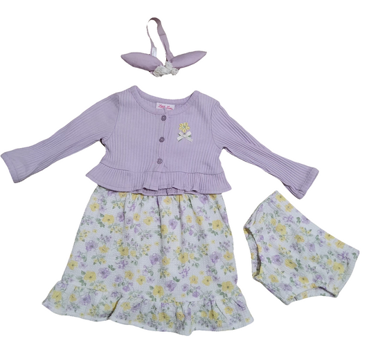 Little Lass conjunto vestido casaquinho e tiara 3 peças
