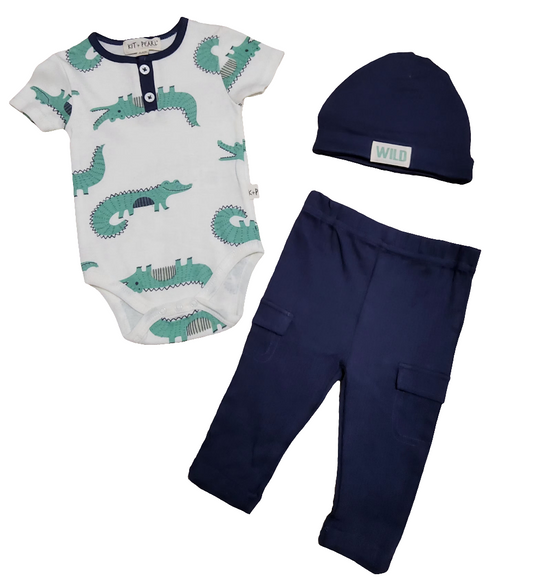Kit Pearl conjunto menino estampa jacaré 3 peças