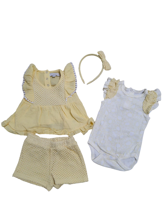 Rachel Zoe kit bebe com tiara amarelo