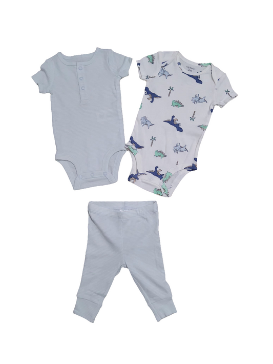 Carter's kit body 2 peças e calça dinossauro 100% algodão