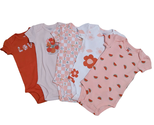 Carter's kit body manga curta menina 5 peças 100% algodão