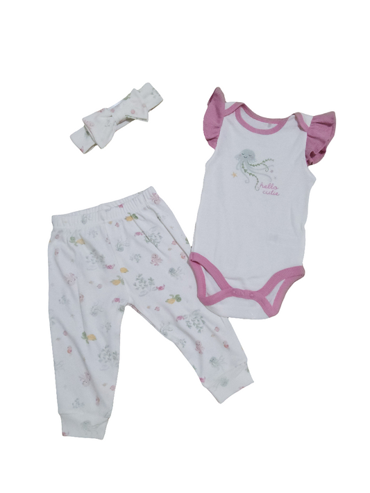 Chickpea conjunto bebê menina body, calça e tiara
