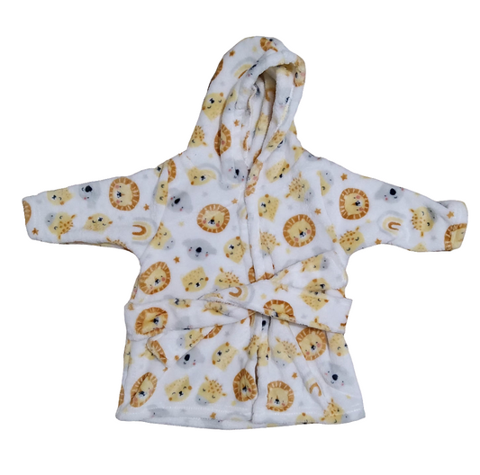 Roupão de pelúcia com capuz estampa leão para bebê