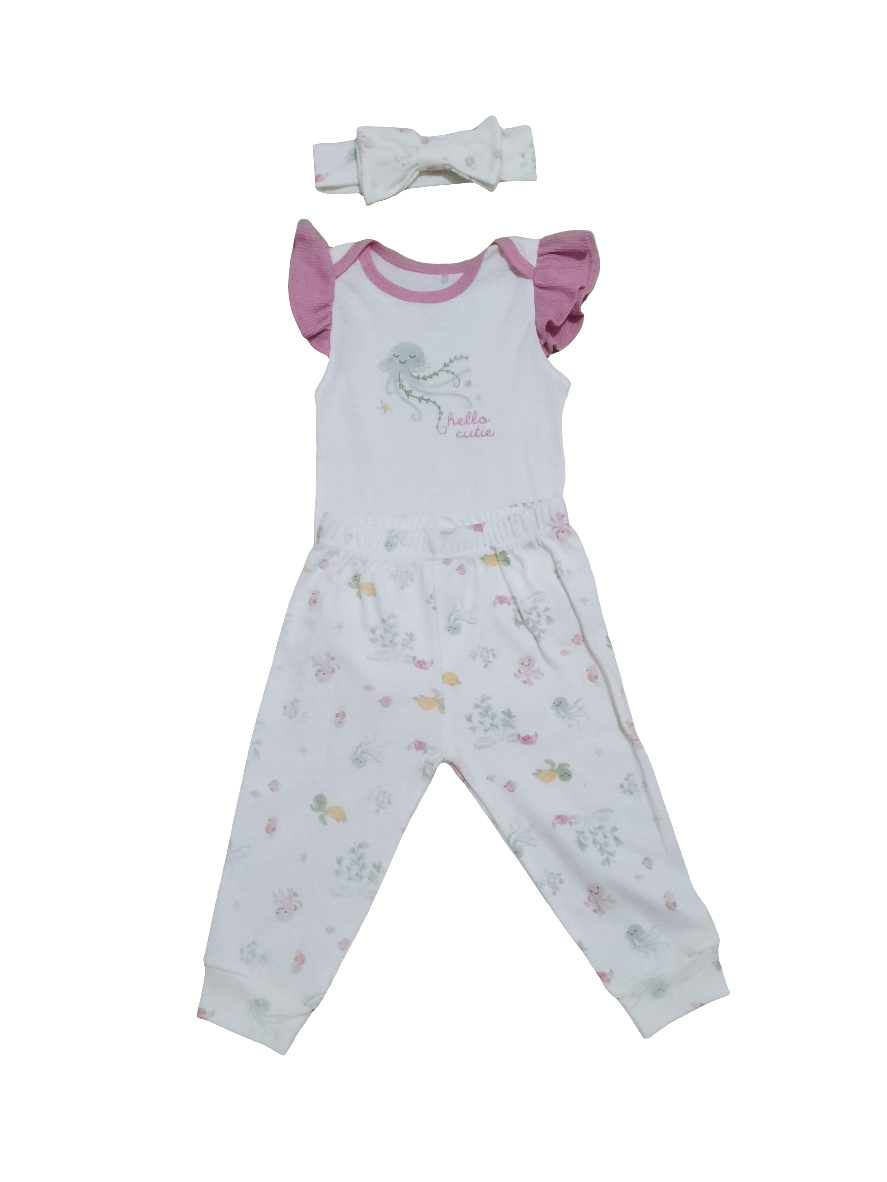 Chickpea conjunto bebê menina body, calça e tiara